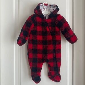 CANADIANA Baby Bunting/Pram Cute Bear Ears Black /Red Checkered 0-3 months